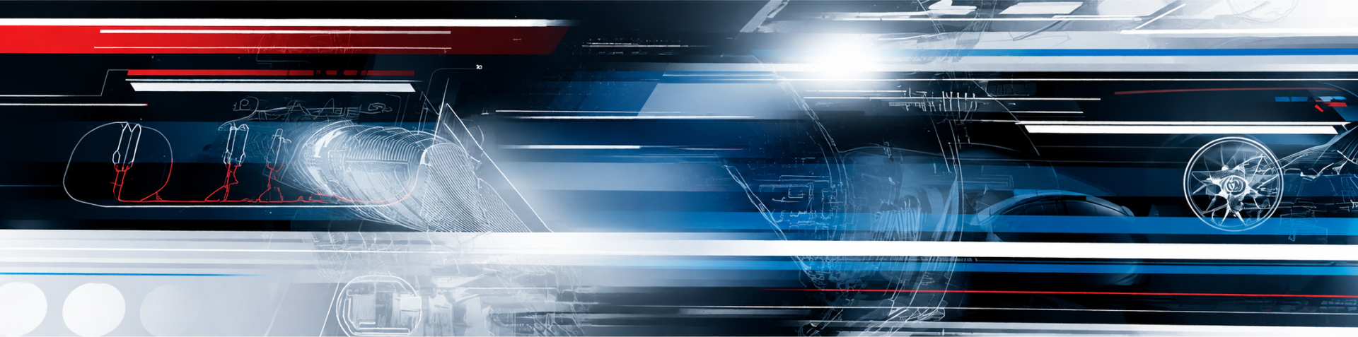 Banner auto futurist albastru cu schițe tehnice